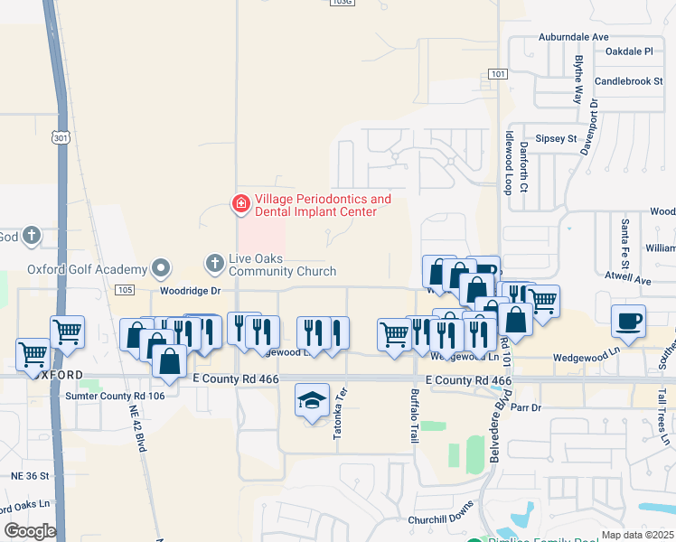 map of restaurants, bars, coffee shops, grocery stores, and more near 4725 Bellwether Lane in Oxford