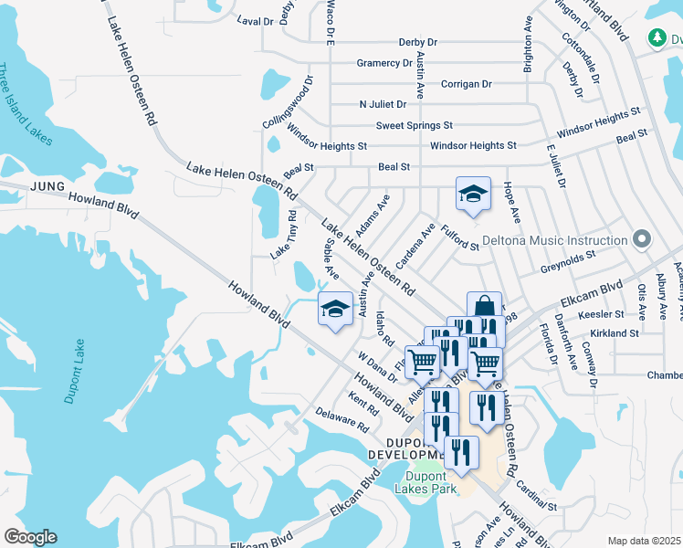 map of restaurants, bars, coffee shops, grocery stores, and more near 2441 Sable Avenue in Deltona