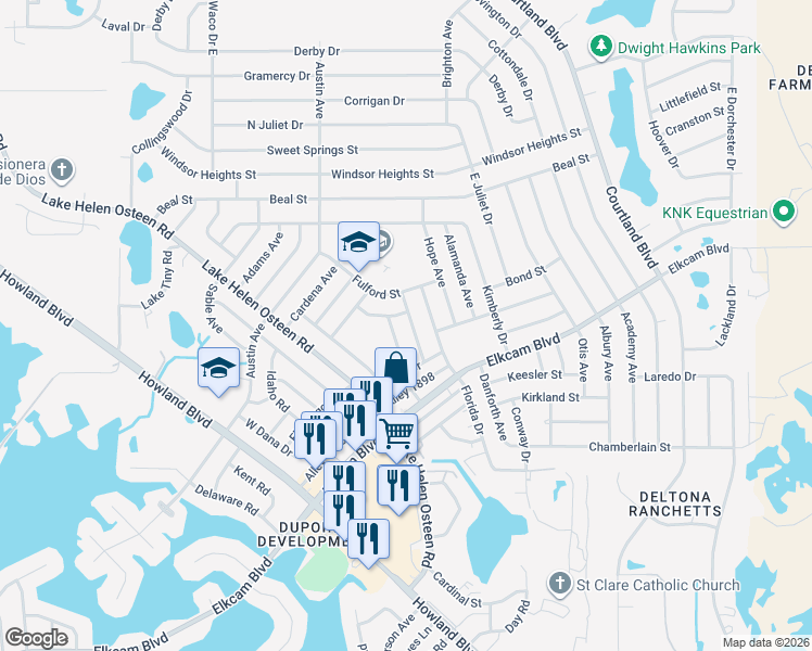 map of restaurants, bars, coffee shops, grocery stores, and more near 2358 Fairgren Avenue in Deltona