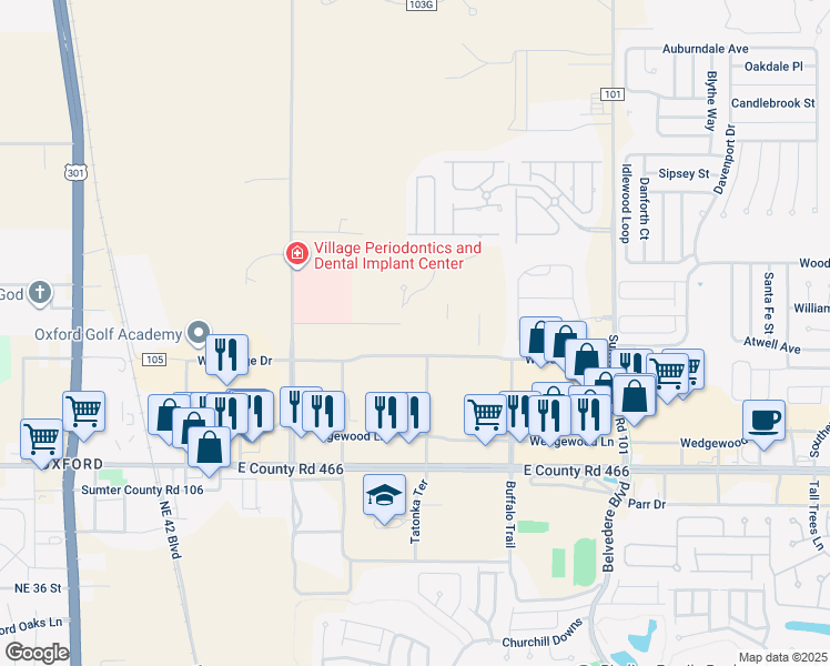 map of restaurants, bars, coffee shops, grocery stores, and more near 4725 Bellwether Lane in Oxford