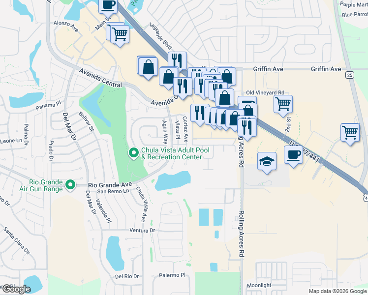 map of restaurants, bars, coffee shops, grocery stores, and more near 718 Cortez Avenue in Lady Lake