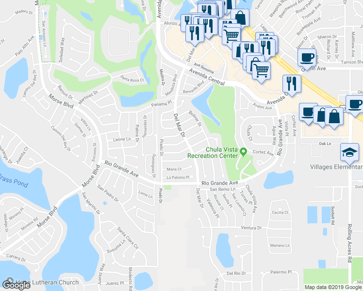 map of restaurants, bars, coffee shops, grocery stores, and more near 1222 Zappata Place in Lady Lake