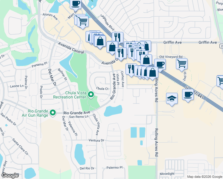 map of restaurants, bars, coffee shops, grocery stores, and more near 731 Agua Way in Lady Lake