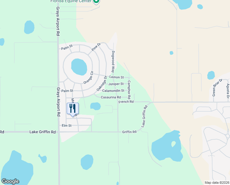 map of restaurants, bars, coffee shops, grocery stores, and more near 4501 Casaurina Road in Lady Lake