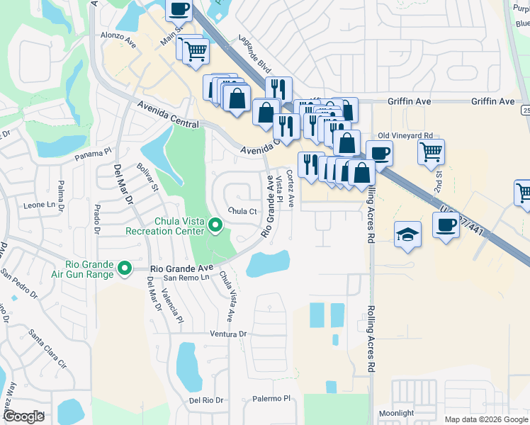 map of restaurants, bars, coffee shops, grocery stores, and more near 731 Agua Way in Lady Lake