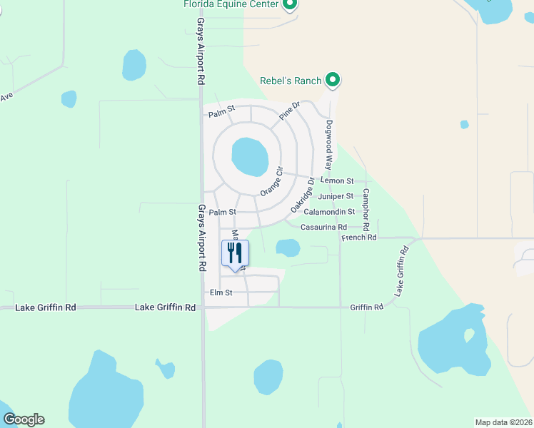 map of restaurants, bars, coffee shops, grocery stores, and more near 40044 Palm Street in Lady Lake