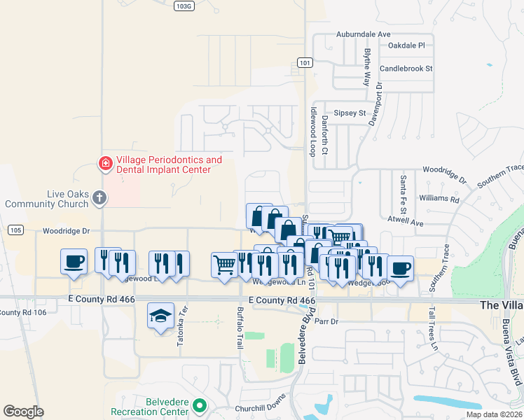 map of restaurants, bars, coffee shops, grocery stores, and more near 5125 Northeast 121st Avenue in Oxford