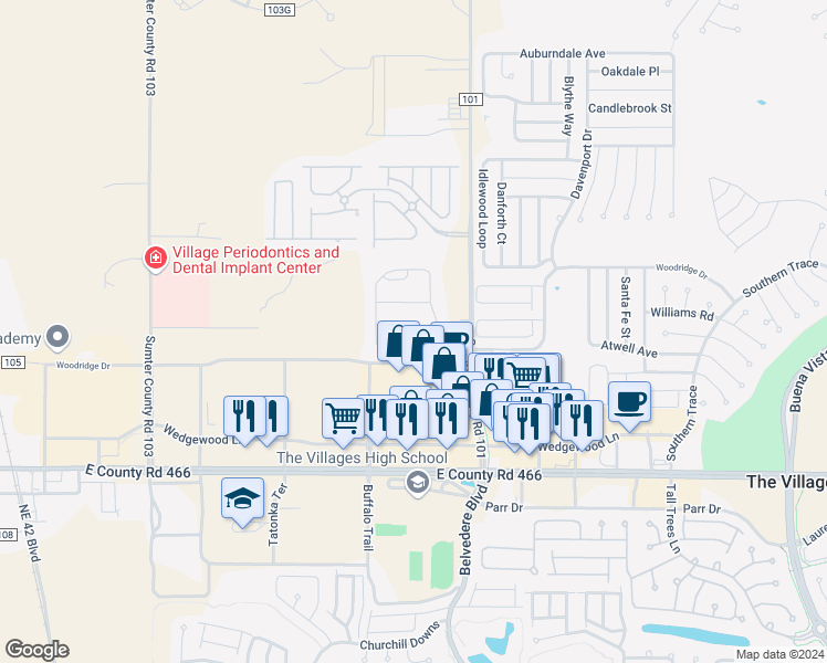 map of restaurants, bars, coffee shops, grocery stores, and more near 5125 Northeast 121st Avenue in Oxford
