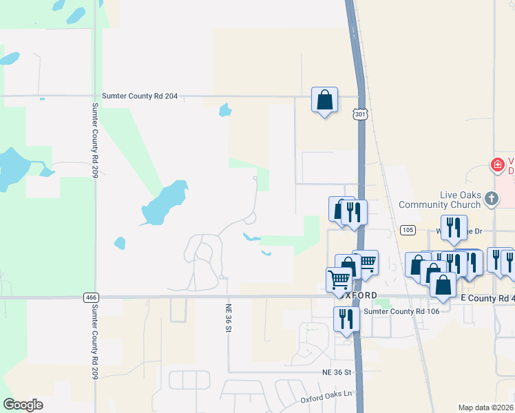 map of restaurants, bars, coffee shops, grocery stores, and more near 11980 Northeast 37 Drive in Oxford