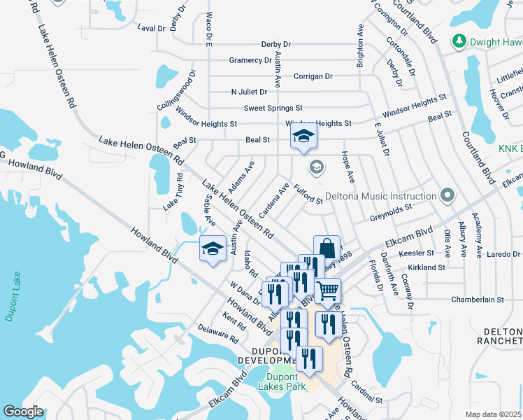 map of restaurants, bars, coffee shops, grocery stores, and more near 2418 Cardena Avenue in Deltona