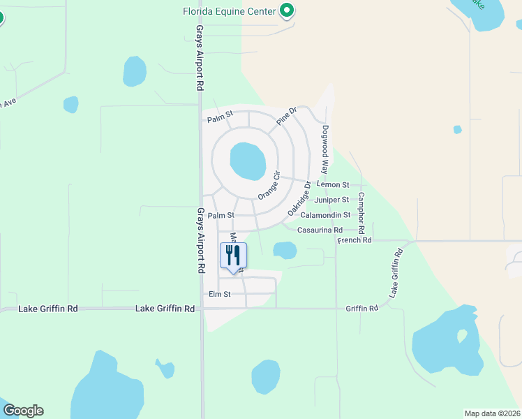 map of restaurants, bars, coffee shops, grocery stores, and more near 40044 Palm Street in Lady Lake