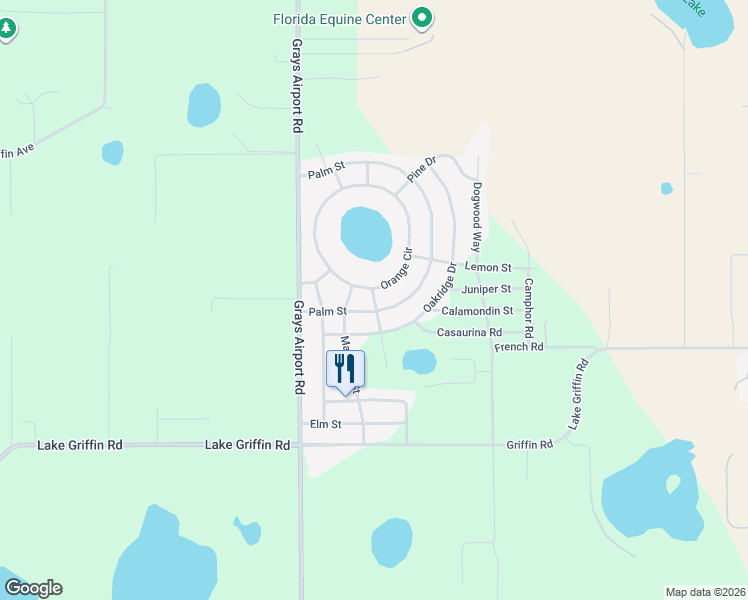 map of restaurants, bars, coffee shops, grocery stores, and more near 40044 Palm Street in Lady Lake