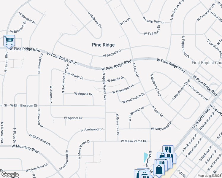 map of restaurants, bars, coffee shops, grocery stores, and more near 4657 North Apple Valley Avenue in Pine Ridge