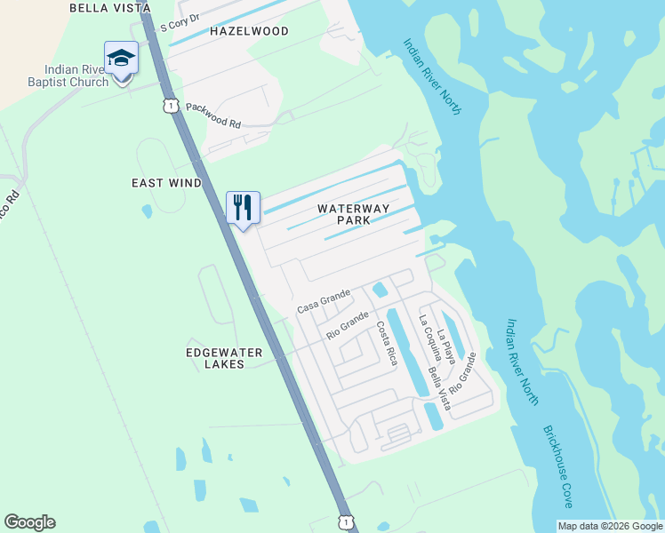map of restaurants, bars, coffee shops, grocery stores, and more near 133 Hibiscus Road in Edgewater