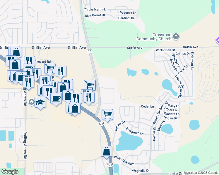 map of restaurants, bars, coffee shops, grocery stores, and more near 797 Teague Trail in Lady Lake
