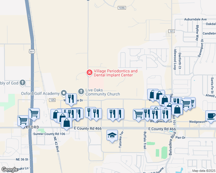 map of restaurants, bars, coffee shops, grocery stores, and more near 4680 Bellwether Lane in Oxford