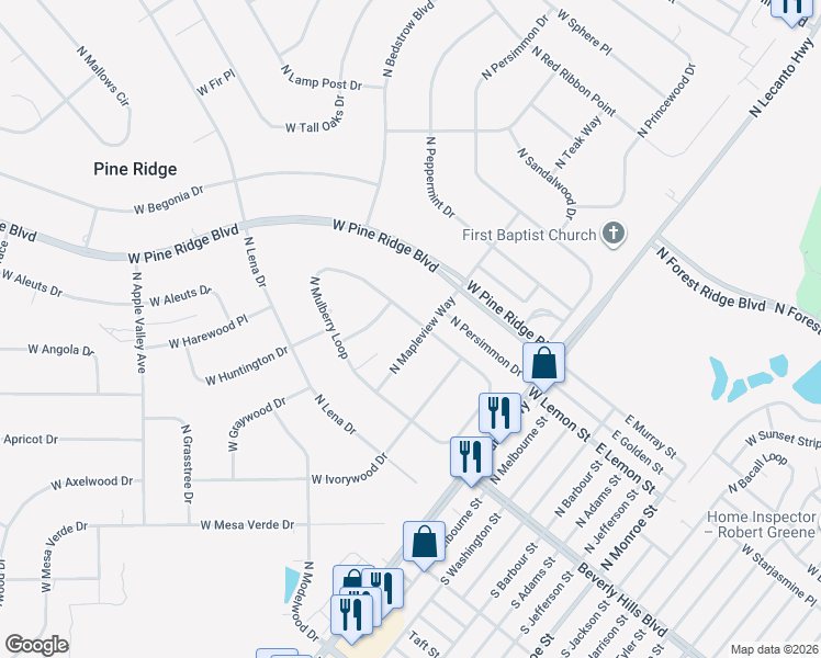 map of restaurants, bars, coffee shops, grocery stores, and more near 4991 North Mulberry Loop in Beverly Hills