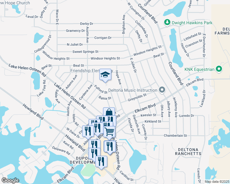 map of restaurants, bars, coffee shops, grocery stores, and more near 2811 Fulford Street in Deltona