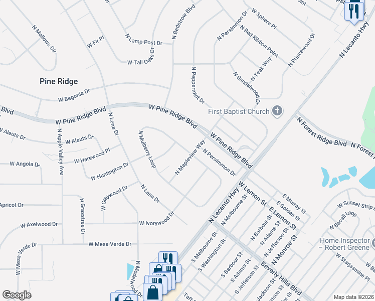 map of restaurants, bars, coffee shops, grocery stores, and more near 4991 North Mulberry Loop in Beverly Hills