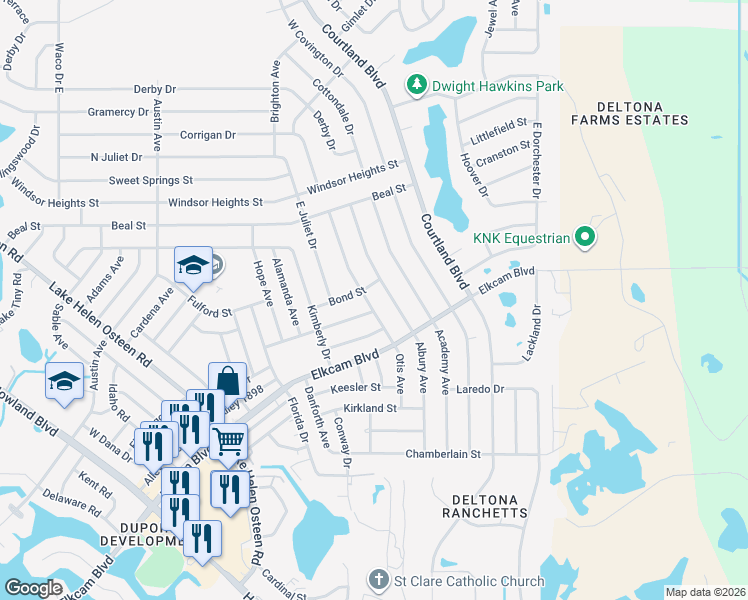 map of restaurants, bars, coffee shops, grocery stores, and more near 2479 Otis Avenue in Deltona
