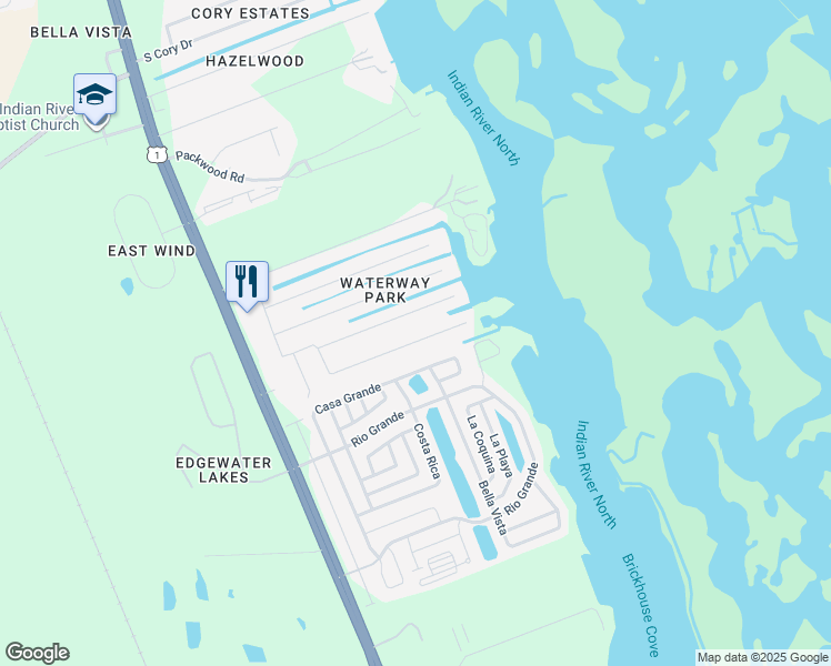 map of restaurants, bars, coffee shops, grocery stores, and more near 163 Poinciana Rd in Edgewater