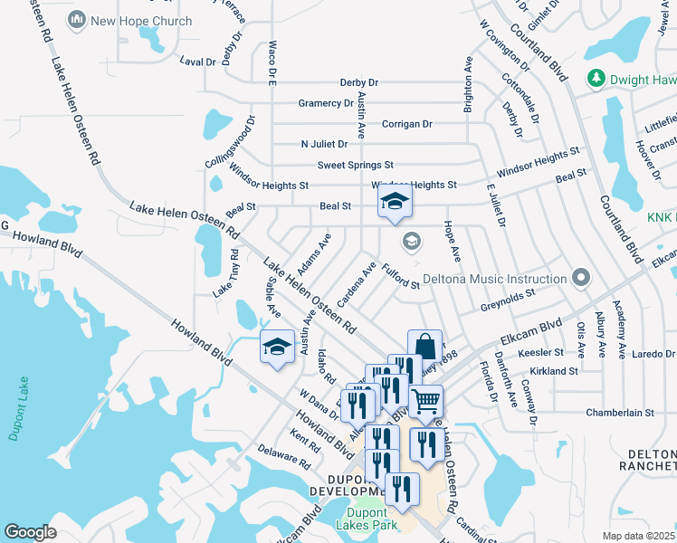 map of restaurants, bars, coffee shops, grocery stores, and more near 2442 Austin Avenue in Deltona
