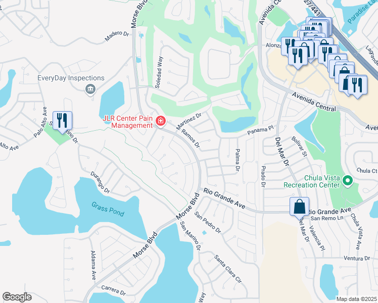 map of restaurants, bars, coffee shops, grocery stores, and more near 715 Villita Lane in The Villages