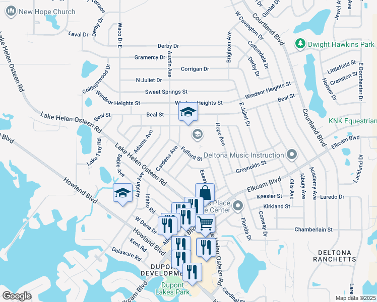 map of restaurants, bars, coffee shops, grocery stores, and more near 2746 Fulford Street in Deltona