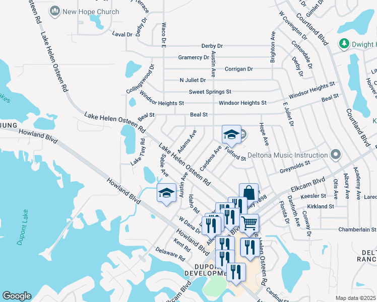 map of restaurants, bars, coffee shops, grocery stores, and more near 2426 Barbarossa Avenue in Deltona