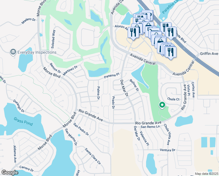 map of restaurants, bars, coffee shops, grocery stores, and more near 735 Ramirez Avenue in The Villages