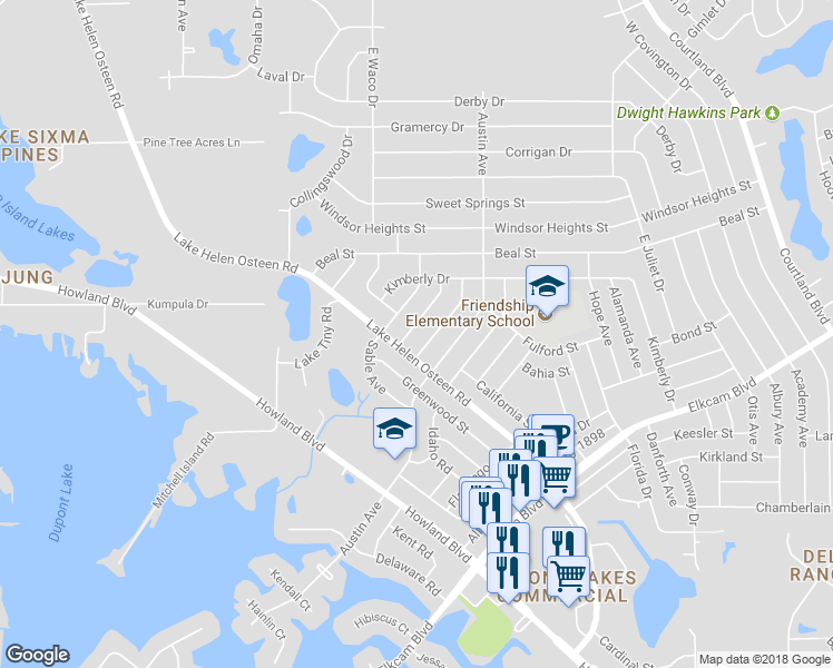 map of restaurants, bars, coffee shops, grocery stores, and more near 2417 Adams Avenue in Deltona