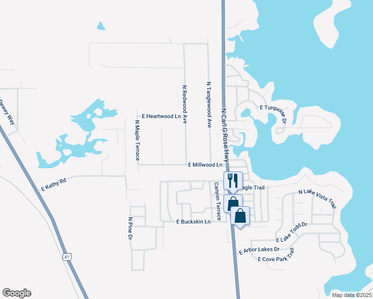 map of restaurants, bars, coffee shops, grocery stores, and more near 4851 North Redwood Avenue in Hernando