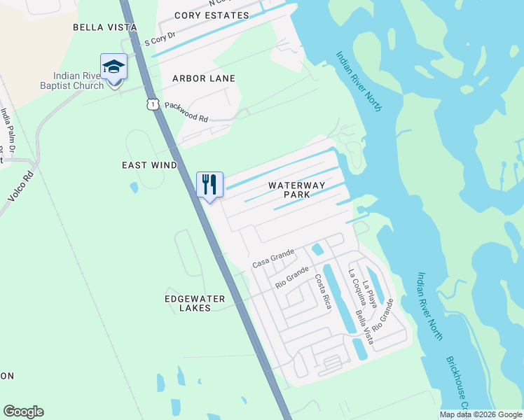 map of restaurants, bars, coffee shops, grocery stores, and more near 133 Hibiscus Road in Edgewater
