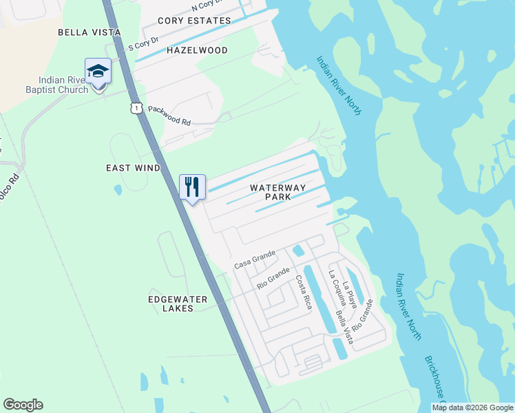 map of restaurants, bars, coffee shops, grocery stores, and more near 133 Hibiscus Road in Edgewater