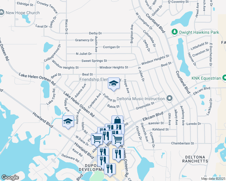 map of restaurants, bars, coffee shops, grocery stores, and more near 2746 Fulford Street in Deltona