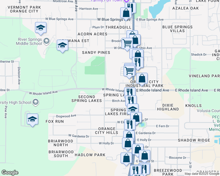 map of restaurants, bars, coffee shops, grocery stores, and more near 1160 South Carpenter Avenue in Orange City