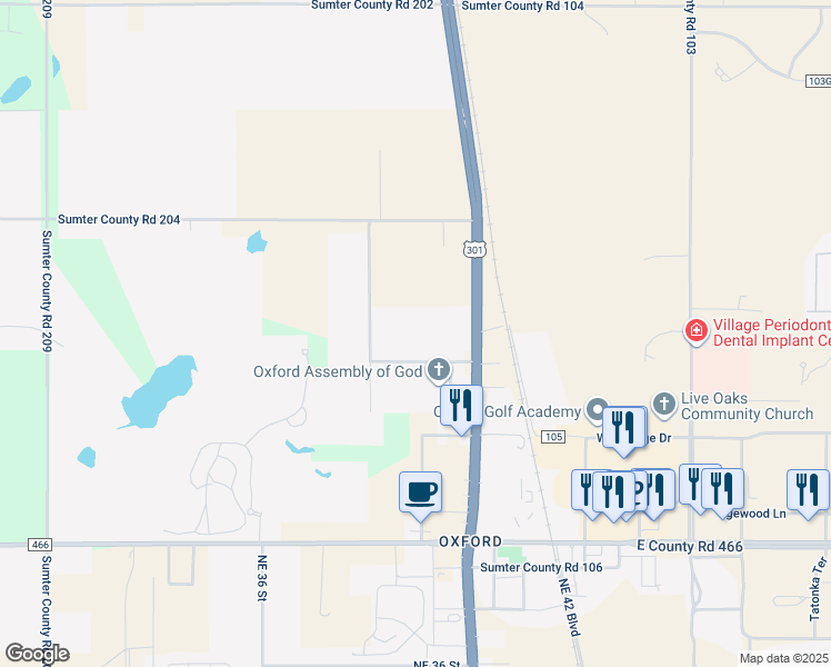 map of restaurants, bars, coffee shops, grocery stores, and more near 12246 U.S. 301 in Oxford