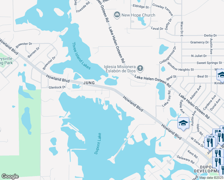 map of restaurants, bars, coffee shops, grocery stores, and more near 2158 Kumpula Drive in Deltona