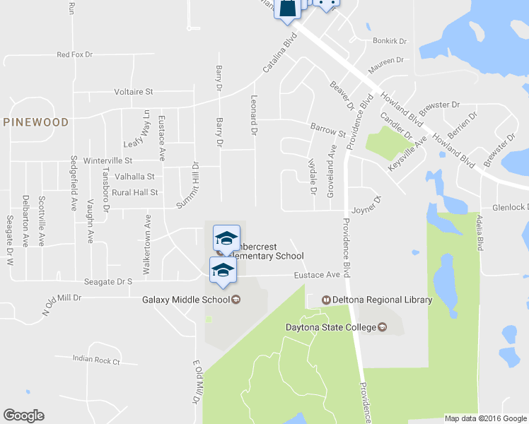 map of restaurants, bars, coffee shops, grocery stores, and more near 2500 Leonard Drive in Deltona