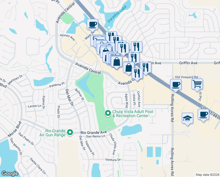 map of restaurants, bars, coffee shops, grocery stores, and more near 803 Las Cruces Court in Lady Lake