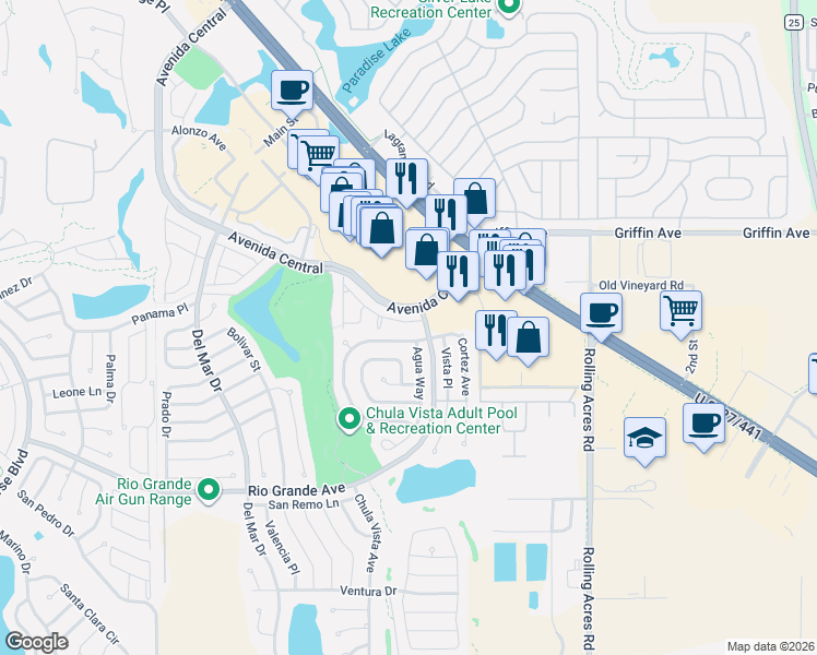 map of restaurants, bars, coffee shops, grocery stores, and more near 950 Avalon Avenue in Lady Lake