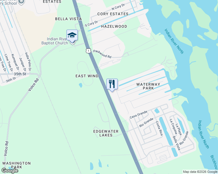 map of restaurants, bars, coffee shops, grocery stores, and more near 3625 U.S. 1 in Edgewater