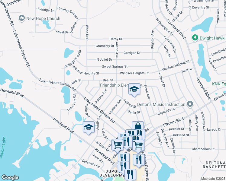 map of restaurants, bars, coffee shops, grocery stores, and more near 2495 Barbarossa Avenue in Deltona