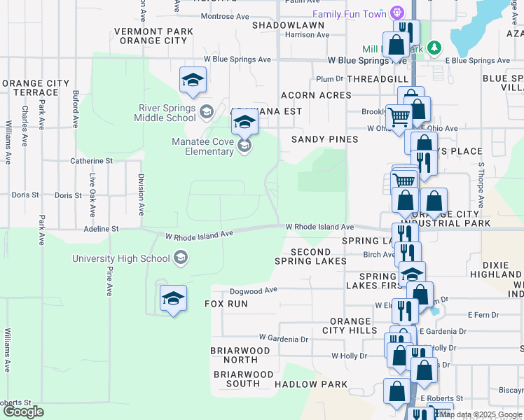 map of restaurants, bars, coffee shops, grocery stores, and more near 916 Flyer St in Orange City