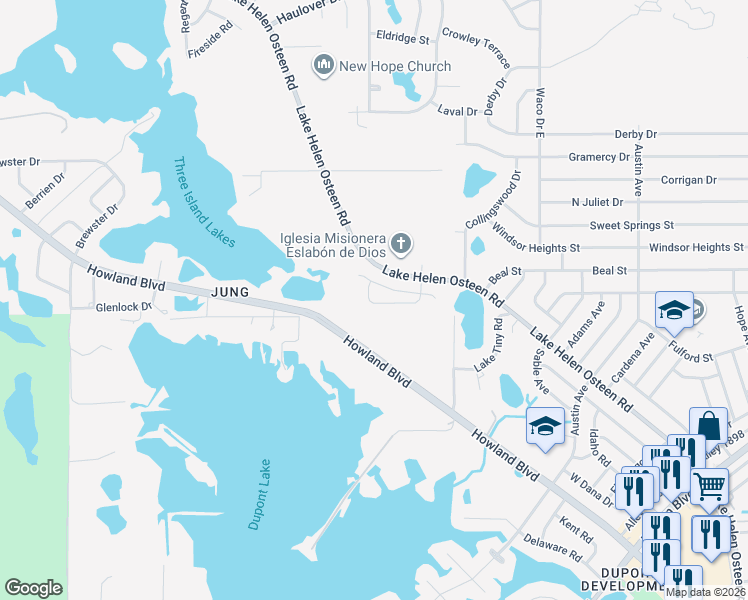 map of restaurants, bars, coffee shops, grocery stores, and more near 2122-2206 Kumpula Drive in Deltona
