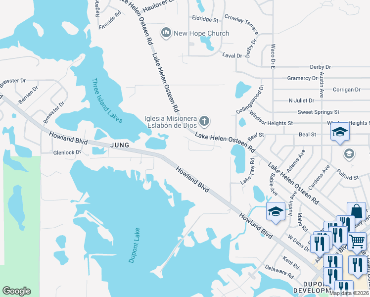 map of restaurants, bars, coffee shops, grocery stores, and more near 2122-2206 Kumpula Drive in Deltona