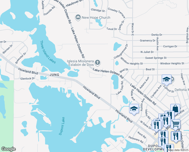 map of restaurants, bars, coffee shops, grocery stores, and more near 2158 Kumpula Drive in Deltona