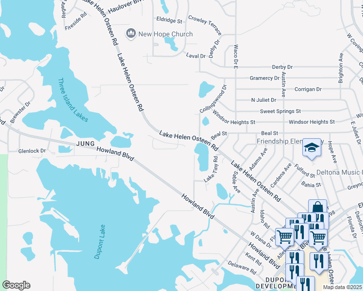 map of restaurants, bars, coffee shops, grocery stores, and more near 2122-2206 Kumpula Drive in Deltona