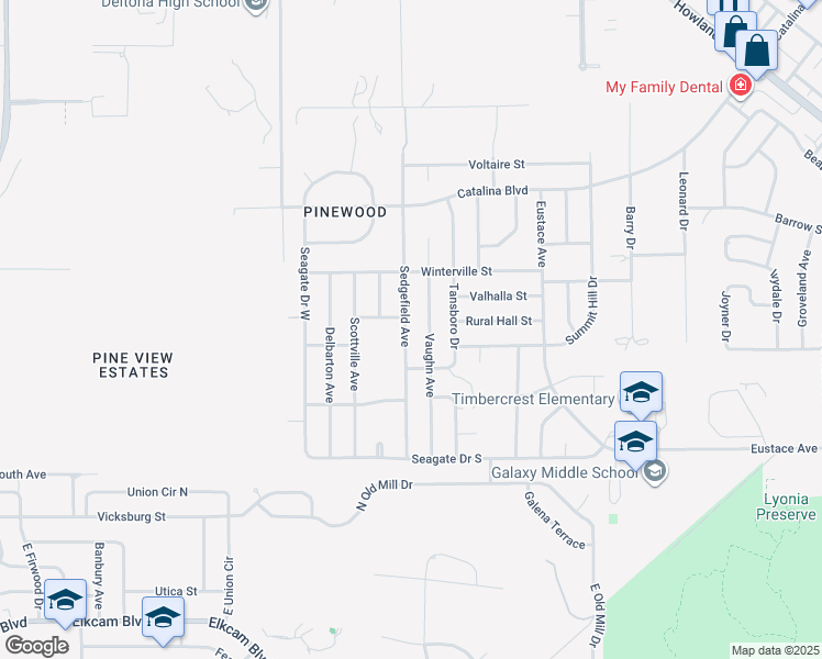 map of restaurants, bars, coffee shops, grocery stores, and more near 2561 Sedgefield Avenue in Deltona