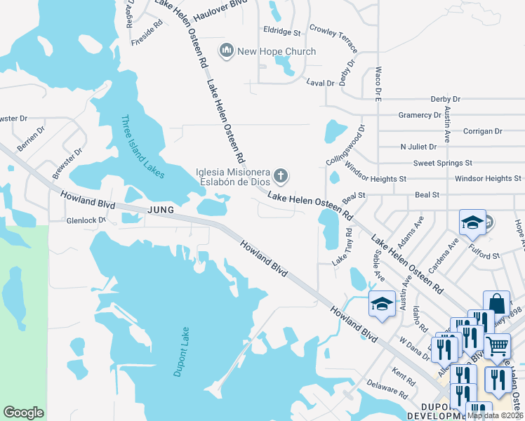 map of restaurants, bars, coffee shops, grocery stores, and more near 2122-2206 Kumpula Drive in Deltona
